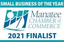 Logo for being a 2021 finalist for Manatee Chamber of Commerce's Small Business of the Year Award.